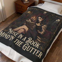 Load image into Gallery viewer, Gothic Reading Velveteen Plush Blanket - "Nose in a Book, Mind in the Gutter" Cozy Throw